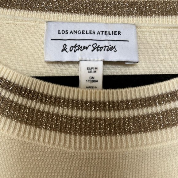 & other stories cream lightweight wool sweater with gold trim - Picture 3 of 6